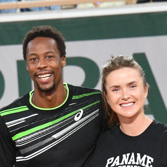 Exclusif - Gaël Monfils et sa femme Elina Svitolina - Benoît Paire, Gaël Monfils, Domingo (Pierre Alexis Bizot) et Zerator (Adrien Nougaret) deux streamers se rencontrent lors d'un match de tennis à Roland Garros, Paris le 18 septembre 2021. © Veeren/Bestimage