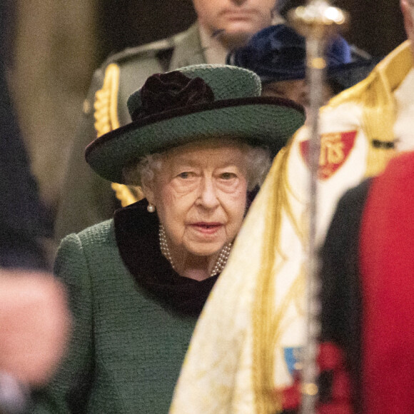 La reine Elisabeth II d'Angleterre - Service d'action de grâce en hommage au prince Philip, duc d'Edimbourg, à l'abbaye de Westminster à Londres, le 29 mars 2022.