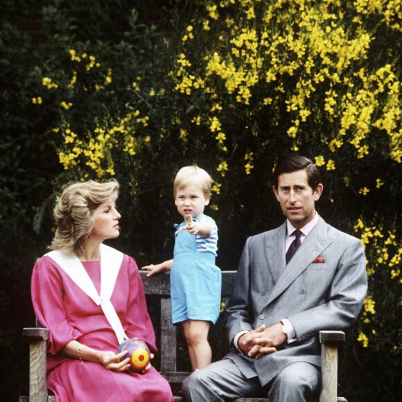 Le prince Charles, prince de Galles devenu le roi Charles III d'Angleterre et sa femme Lady Diana avec leur fils William en 1984.
