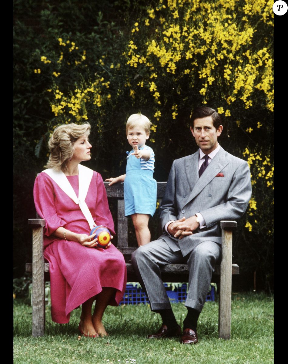 Le prince Charles, prince de Galles devenu le roi Charles III d'Angleterre et sa femme Lady Diana avec leur fils William en 1984.