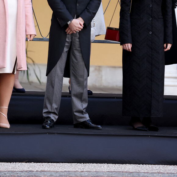 Louis Ducruet, sa femme Marie Chevallier et La princesse Alexandra de Hanovre - La famille princière de Monaco dans la cour du palais lors de la Fête Nationale de la principauté de Monaco le 19 novembre 2022. © Dominique Jacovides / Bruno Bebert / Bestimage