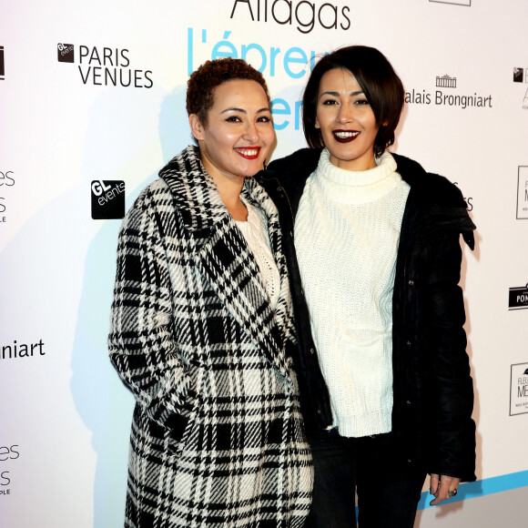 Karima Charni et sa soeur Hédia Charni - Vernissage de l'exposition "L'épreuve du Temps" de Nikos Aliagas au Palais Brongniart à Paris, le 16 janvier 2017. © Dominique Jacovides/Bestimage