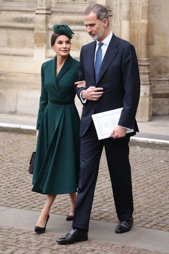 Le roi Felipe VI et la reine Letizia d'Espagne - Service d'action de grâce en hommage au prince Philip, duc d'Edimbourg, à l'abbaye de Westminster à Londres, le 29 mars 2022. Le prince Philip, duc d'Edimbourg, est décédé le 9 avril 2021. 