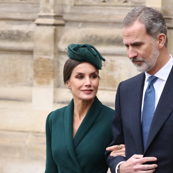 Le roi Felipe VI et la reine Letizia d'Espagne - Service d'action de grâce en hommage au prince Philip, duc d'Edimbourg, à l'abbaye de Westminster à Londres, le 29 mars 2022. Le prince Philip, duc d'Edimbourg, est décédé le 9 avril 2021. 