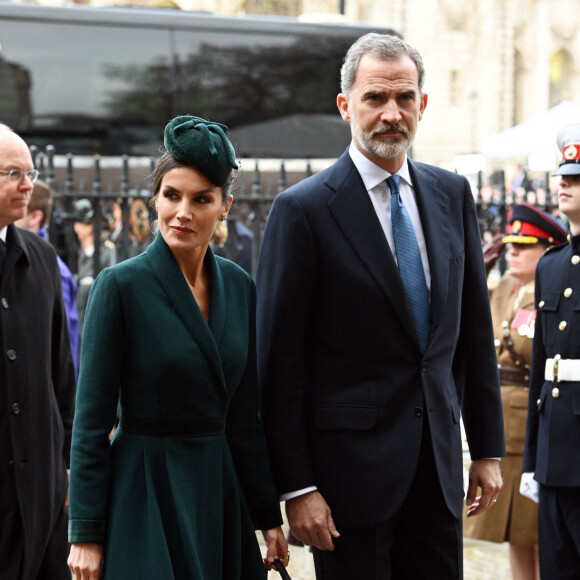 Le roi Felipe VI et la reine Letizia d'Espagne - Service d'action de grâce en hommage au prince Philip, duc d'Edimbourg, à l'abbaye de Westminster à Londres, le 29 mars 2022. Le prince Philip, duc d'Edimbourg, est décédé le 9 avril 2021. 