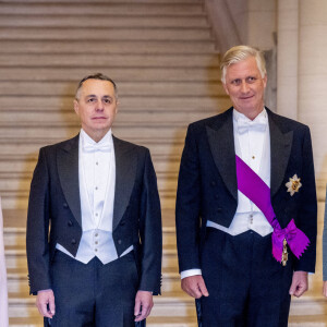 La reine Mathilde et le roi Philippe de Belgique, Ignazio Cassis et sa femme Paola - Le président de la Confédération suisse et sa femme lors du banquet d'état donné en leur honneur par le roi et la reine de Belgique à Bruxelles. Le 24 novembre 2022 