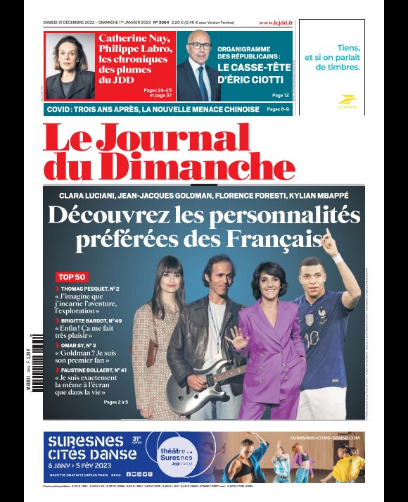 Couverture du "Journal du dimanche", 31 décembre 2022.