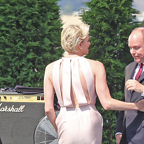 La princesse Charlène de Monaco fait, la première un discours en français devant le prince Albert II de Monaco très ému - Premier jour des célébrations des 10 ans de règne du prince Albert II de Monaco à Monaco, le 11 juillet 2015. 