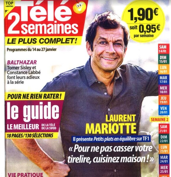 Laurent Mariotte en couverture du magazine "Télé 2 semaines", programmes du 14 au 27 janvier 2023.