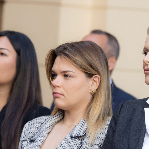 Marie Ducruet, Camille Gottlieb et la princesse Charlène de Monaco lors de la conférence de présentation des célébrations du centenaire de la naissance du Prince Rainier III de Monaco au Palais de Monaco, le 28 septembre 2022. La Princesse Stéphanie sera en charge, avec le Prince Albert II, des événements qui se dérouleront en 2023. De nombreuses personnalités monégasques font également partie du comité d'organisation. © Olivier Huitel/Pool Restreint Monaco/Bestimage 