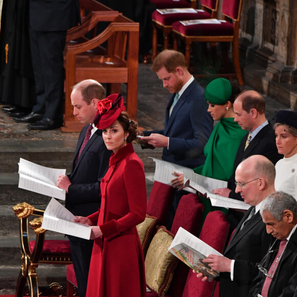 Le prince William, duc de Cambridge, et Catherine (Kate) Middleton, duchesse de Cambridge, Le prince Harry, duc de Sussex, Meghan Markle, duchesse de Sussex - La famille royale d'Angleterre lors de la cérémonie du Commonwealth en l'abbaye de Westminster à Londres le 9 mars 2020. 