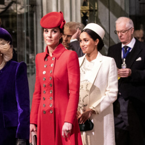 Catherine Kate Middleton, duchesse de Cambridge, Meghan Markle, enceinte, duchesse de Sussex lors de la messe en l'honneur de la journée du Commonwealth à l'abbaye de Westminster à Londres le 11 mars 2019. 