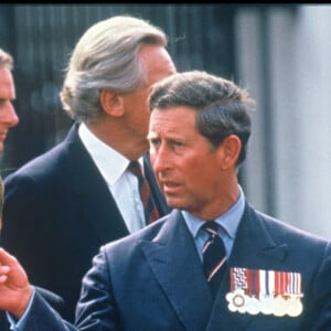 Le prince Charles, Lady Diana et leurs deux fils, le prince William et le prince Harry à Londres pour le 50ème anniversaire de la victoire des Alliés en 1995