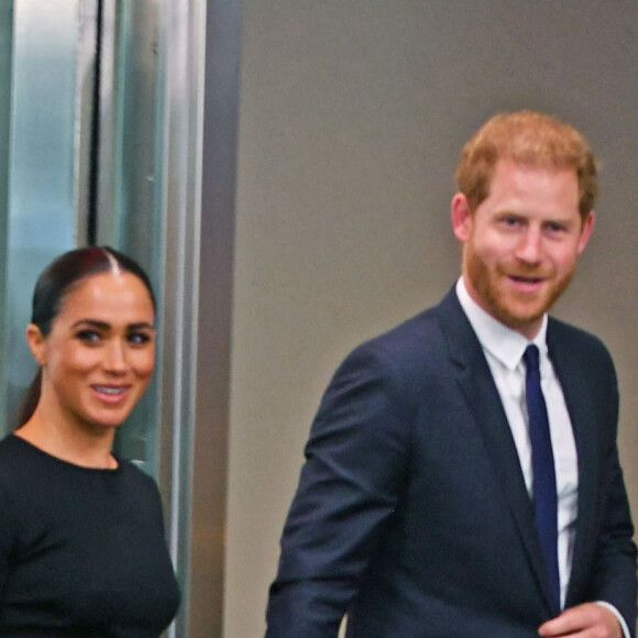 Le prince Harry, duc de Sussex et Meghan Markle, duchesse de Sussex, lors de la célébration du "Nelson Mandela International Day" au siège de l'ONU à New York. Le Prix Nelson Mandela des Nations Unies 2020 a été décerné à Mme Marianna V. Vardinoyannis de Grèce et au Dr Morissanda Kouyate de Guinée. New York, le 18 juillet 2022. 