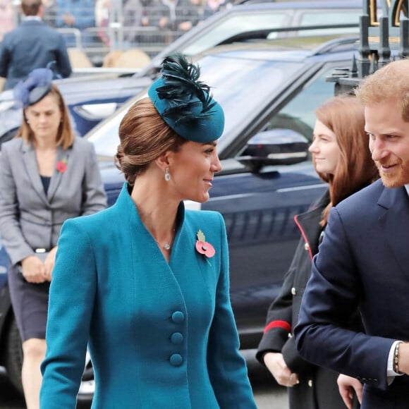 Kate Catherine Middleton, duchesse de Cambridge, et le prince Harry, duc de Sussex - Arrivées de la famille royale d'Angleterre en l'abbaye de Westminster à Londres pour le service commémoratif de l'ANZAC Day. Le 25 avril 2019 