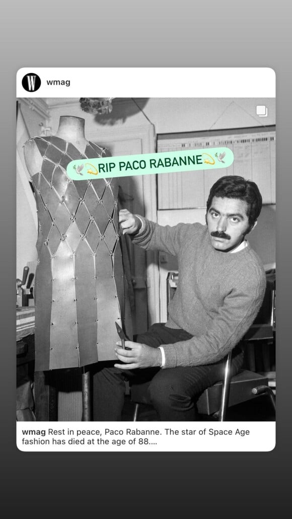 Elle Fanning rend hommage à Paco Rabanne, Instagram.