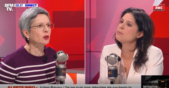 Echange tendu entre Apolline de Malherbe et Sandrine Rousseau dans "Face à face", sur BFMTV, le 7 février 2023