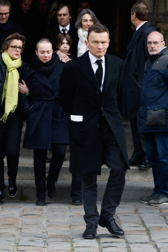 Sylvain Tesson - Sorties des obsèques de Philippe Tesson en l'église Saint-Germain des-Prés à Paris le 10 février 2023. © Christophe Clovis / Bestimage 