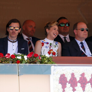 Jazmin Grace Grimaldi ( la fille du prince Albert II de Monaco) , son compagnon Ian Mellencamp (le neveu du chanteur John Mellencamp), le prince Albert II de Monaco en tribune du Rolex Monte-Carlo Masters 2018 à Roquebrune Cap Martin le 19 avril 2018. © Jean-François Ottonello / Nice Matin / Bestimage 