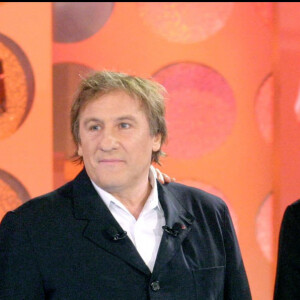 Michel Drucker, Gérard Depardieu et Philippe Geluck dans l'émission "Vivement dimanche".