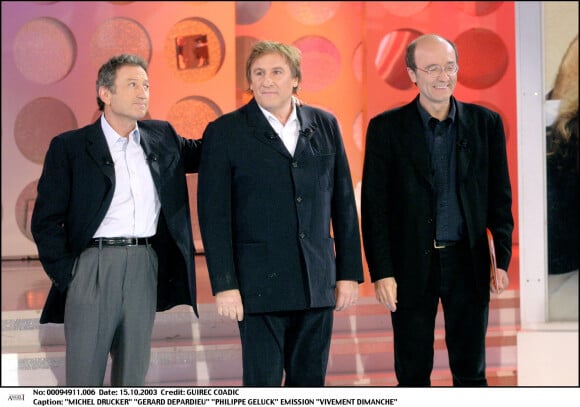 Michel Drucker, Gérard Depardieu et Philippe Geluck dans l'émission "Vivement dimanche".