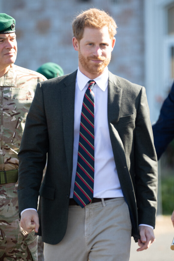 Le prince Harry, duc de Sussex, lors d'une visite au centre d'entraînement Royal Marines Commando à Lympstone, Devon, Royaume Uni, le 13 septembre 2018. 