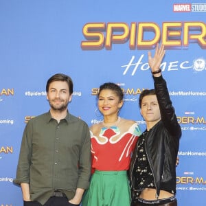 Jon Watts, Tom Holland et Zendaya au photocall du film "Spiderman" à Barcelone, Espagne, le 18 juin 2017. 