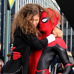 Zendaya et Tom Holland sur le tournage de "Spiderman: Far From Home" à New York le 12 octobre 2018. 