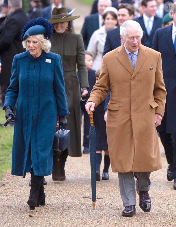 Le roi Charles III d'Angleterre et Camilla Parker Bowles, reine consort d'Angleterre - La famille royale d'Angleterre assiste au service religieux de Noël à l'église St Mary Magdalene à Sandringham, Norfolk, Royaume Uni, le 25 décembre 2022. 