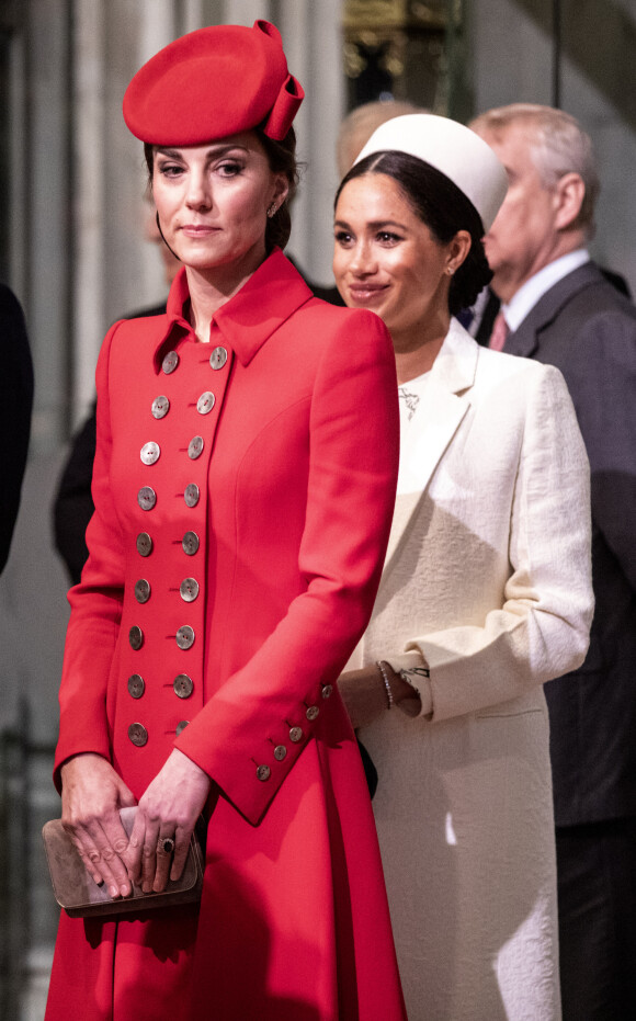 Catherine Kate Middleton, duchesse de Cambridge, Meghan Markle, enceinte, duchesse de Sussex lors de la messe en l'honneur de la journée du Commonwealth à l'abbaye de Westminster à Londres le 11 mars 2019. 