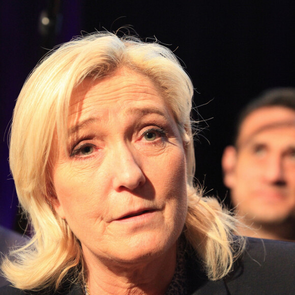Marine Le Pen - Soirée de lancement de l'école des cadres du RN à la Maison de la chimie à Paris le 21 mars 2023.