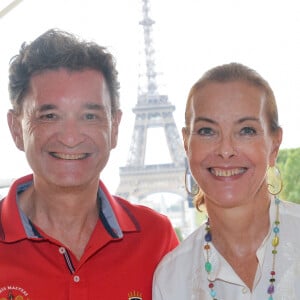 Exclusif - Philippe Sereys de Rothschild et sa compagne Carole Bouquet dans l'espace VIP du Longines Paris Eiffel Jumping au Champ de Mars à Paris le 7 juillet 2019.