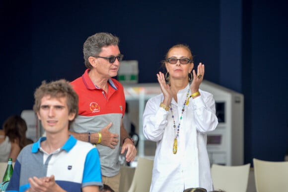 Exclusif - Carole Bouquet et Philippe Sereys de Rothschild dans l'espace VIP du Longines Paris Eiffel Jumping au Champ de Mars à Paris le 7 juillet 2019.