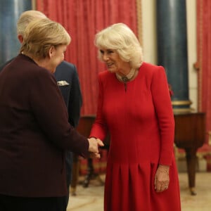 Angela Merkel et Camilla Parker Bowles, duchesse de Cornouailles - La reine Elisabeth II d'Angleterre donne une réception à Buckingham Palace à l'occasion du Sommet de l'Otan à Londres, le 3 décembre 2019. 