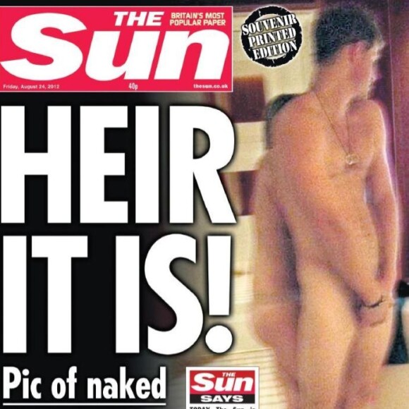 Une mésaventure déjà arrivée à son fils en 2012. 
Le prince Harry à la une de The Sun le 24 août 2012. Le tabloïd britannique parle de débat national et de test crucial pour la liberté de la presse.