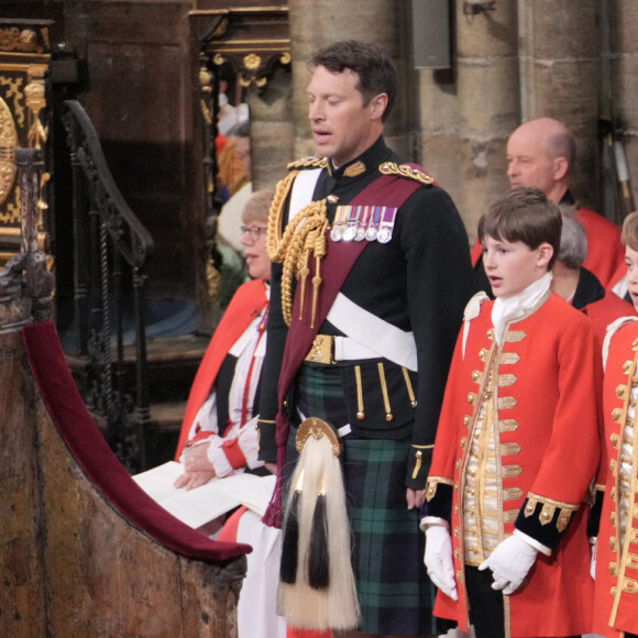 Le prince George de Galles, Lord Oliver Cholmondley, Nicholas Barclay, Ralph Tollemache - Les invités à la cérémonie de couronnement du roi d'Angleterre à l'abbaye de Westminster de Londres, Royaume Uni, le 6 mai 2023.