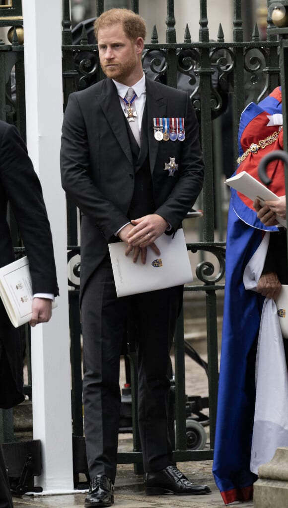 Sortie de la cérémonie de couronnement du roi d'Angleterre à l'abbaye de Westminster de Londres Le prince Harry, duc de Sussex lors de la cérémonie de couronnement du roi d'Angleterre à Londres, Royaume Uni, le 6 mai 2023.