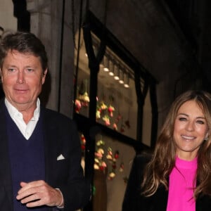 Depuis la fin du procès concernant l'héritage de son ex mari Steve Bing, la comédienne fait régulièrement de la promotion pour sa marque 
Elizabeth Hurley (Liz) à la sortie du restaurant "Scott's" à Londres, le 22 février 2023. 