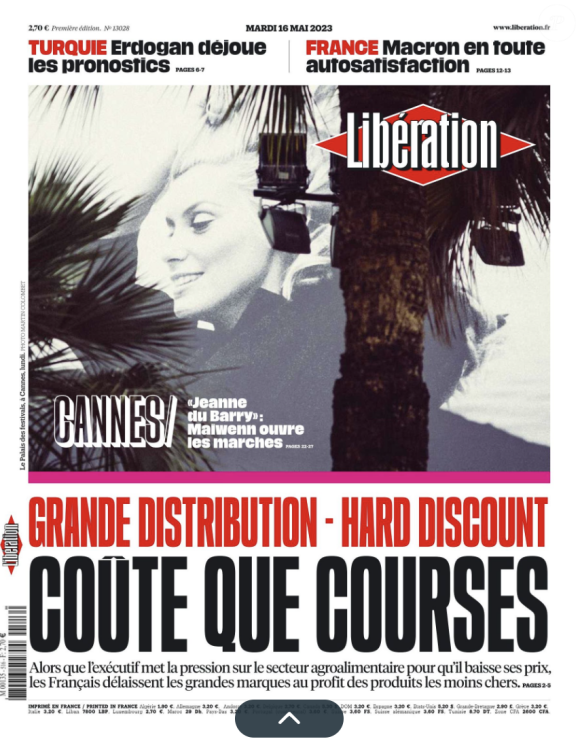Couverture du nouveau numéro de "Libération" paru le 16 mai 2023