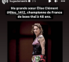 "Ma grande soeur Élise Clément, championne de France de muay thaï à 48 ans. Tellement fier d'elle !", a-t-il annoncé, heureux pour elle.
Elise Clément, la grande soeur d'Hugo Clément déclarée championne de France de muay thaï à 48 ans. Instagram