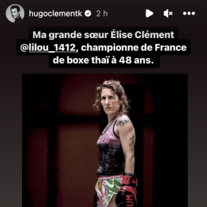 "Ma grande soeur Élise Clément, championne de France de muay thaï à 48 ans. Tellement fier d'elle !", a-t-il annoncé, heureux pour elle.
Elise Clément, la grande soeur d'Hugo Clément déclarée championne de France de muay thaï à 48 ans. Instagram