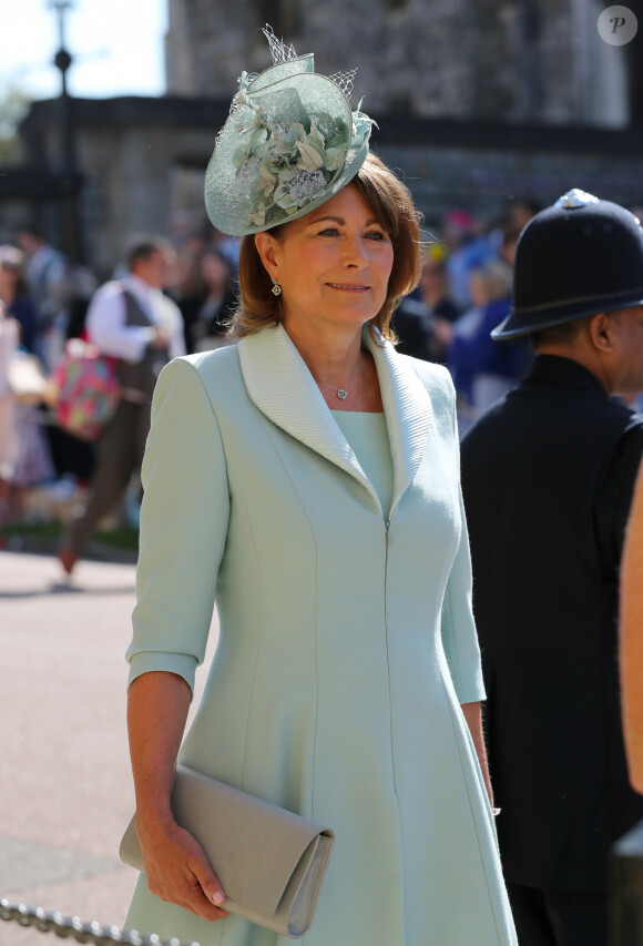 Carol Middleton - Les invités arrivent à la chapelle St. George pour le mariage du prince Harry et de Meghan Markle au château de Windsor, Royaume Uni, le 19 mai 2018. 