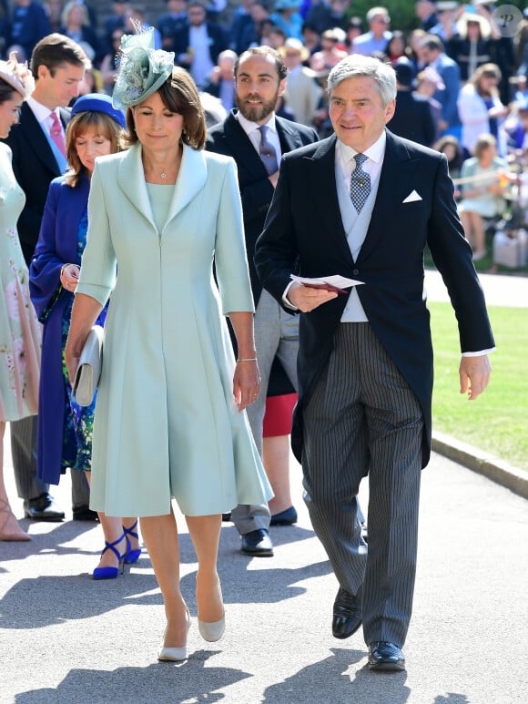 Carol Middleton et Michael Francis Middleton - Les invités arrivent à la chapelle St. George pour le mariage du prince Harry et de Meghan Markle au château de Windsor, Royaume Uni, le 19 mai 2018. 