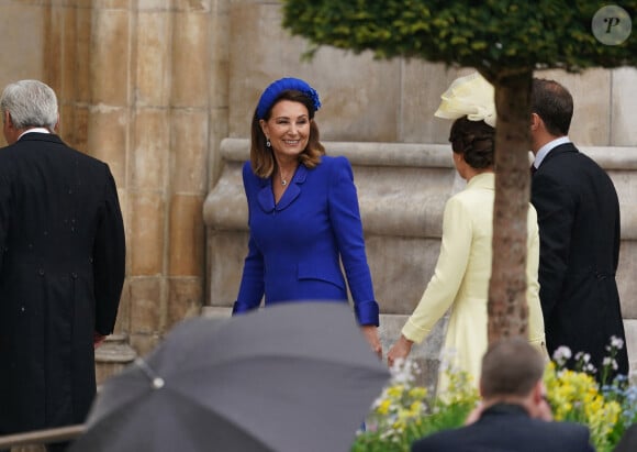 Michael Middleton, Carole Middleton, Pippa Middleton et James Middleton - Les invités arrivent à la cérémonie de couronnement du roi d'Angleterre à l'abbaye de Westminster de Londres, Royaume Uni, le 6 mai 2023. 