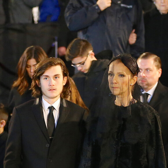 Céline Dion, ses enfants René-Charles Angélil, les jumeaux Nelson Angélil et Eddy Angélil - Sorties des obsèques nationales de René Angélil en la Basilique Notre-Dame de Montréal, le 22 janvier 2016.© Morgan Dessales/Bestimage