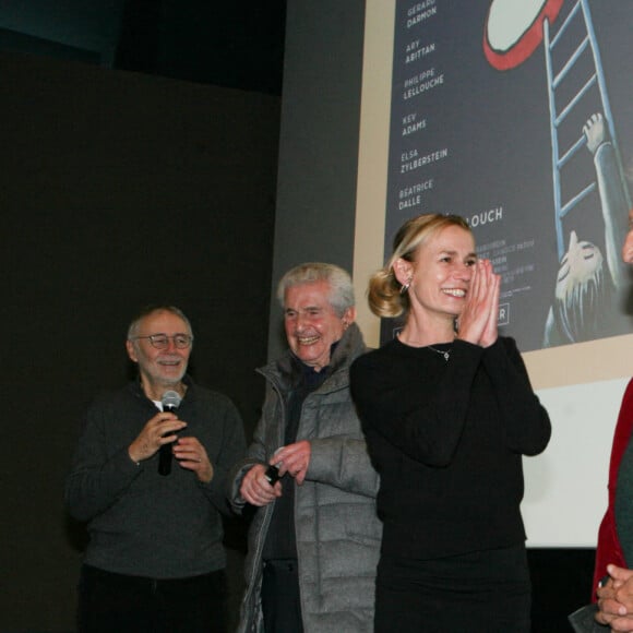 Pierre Jolivet, Claude Lelouch, Sandrine Bonnaire, Gérard Darmon et Xavier Inbona - Avant-première du 50ème film de Claude Lelouch "L'amour c'est mieux que la vie" au Cinéma des Cinéastes à Paris. Le 13 janvier 2022 © JLPPA / Bestimage