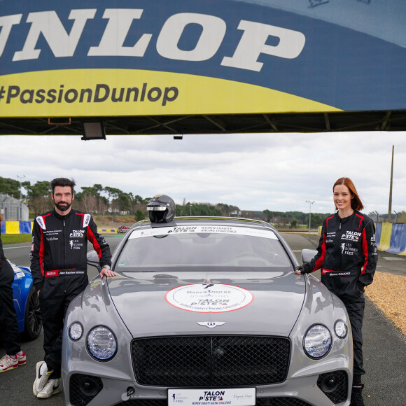 Exclusif - Maëva Coucke (pour l'association Les bonnes fées) et son co-pilote Jean-Baptiste Dessort lors de la 4ème édition du challenge automobile caritatif "Talon Piste" sur le circuit Bugatti au Mans le 19 mars 2023. © Anne-Sophie Guebey / Bestimage 