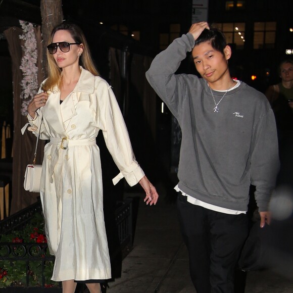 Angelina Jolie a été aperçue avec ses enfants lors d'un dîner à New York. L'actrice américaine de 48 ans a été rejointe par ses enfants alors qu'ils se dirigeaient vers un dîner à Bond Street, vêtue d'un trench havane sur une robe noire et des talons.