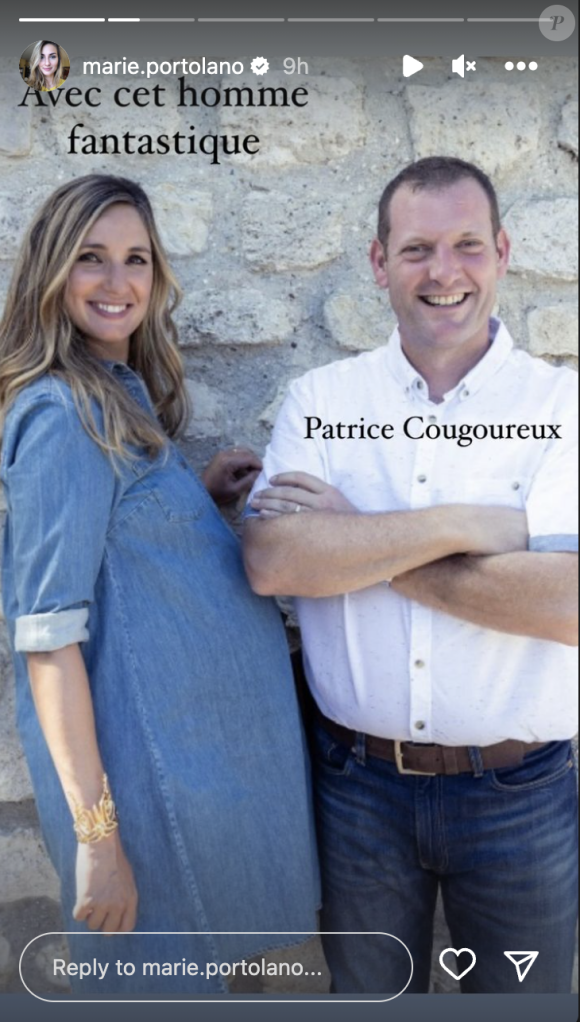 Marie Portolano enceinte de 7 mois lors du tournage de "Aidons nos fermes" pour M6.