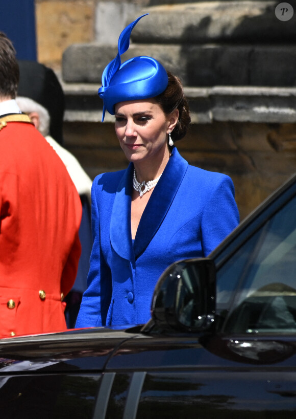 Kate Middleton, la princesse de Galles et duchesse de Rothesay en Ecosse, quitte le palais d'Holyrood à Edimbourg pour la suite du deuxième couronnement de Charles III. 5 juillet 2023 @ John Linton/PA Wire